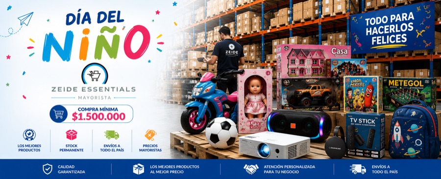 Día del Niño en Zeide Essentials Mayorista: todo para hacerlos felices. Compra mínima $1.500.000. Los mejores productos, stock permanente, envíos a todo el país y precios mayoristas