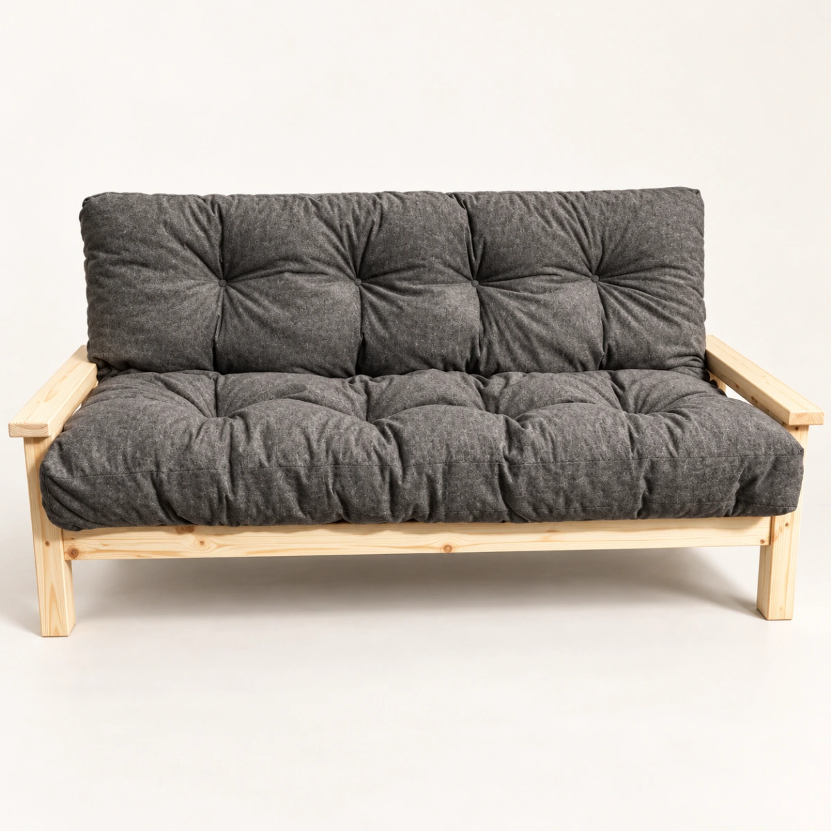 Futón de tela con estructura de madera