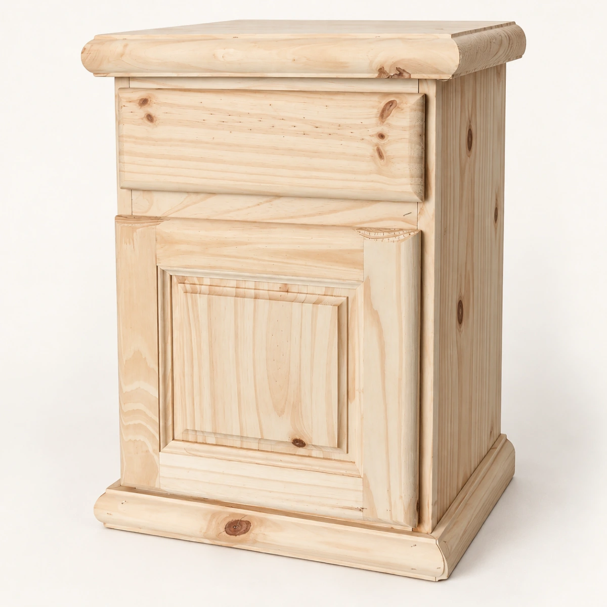 Mesa de luz de pino con puerta