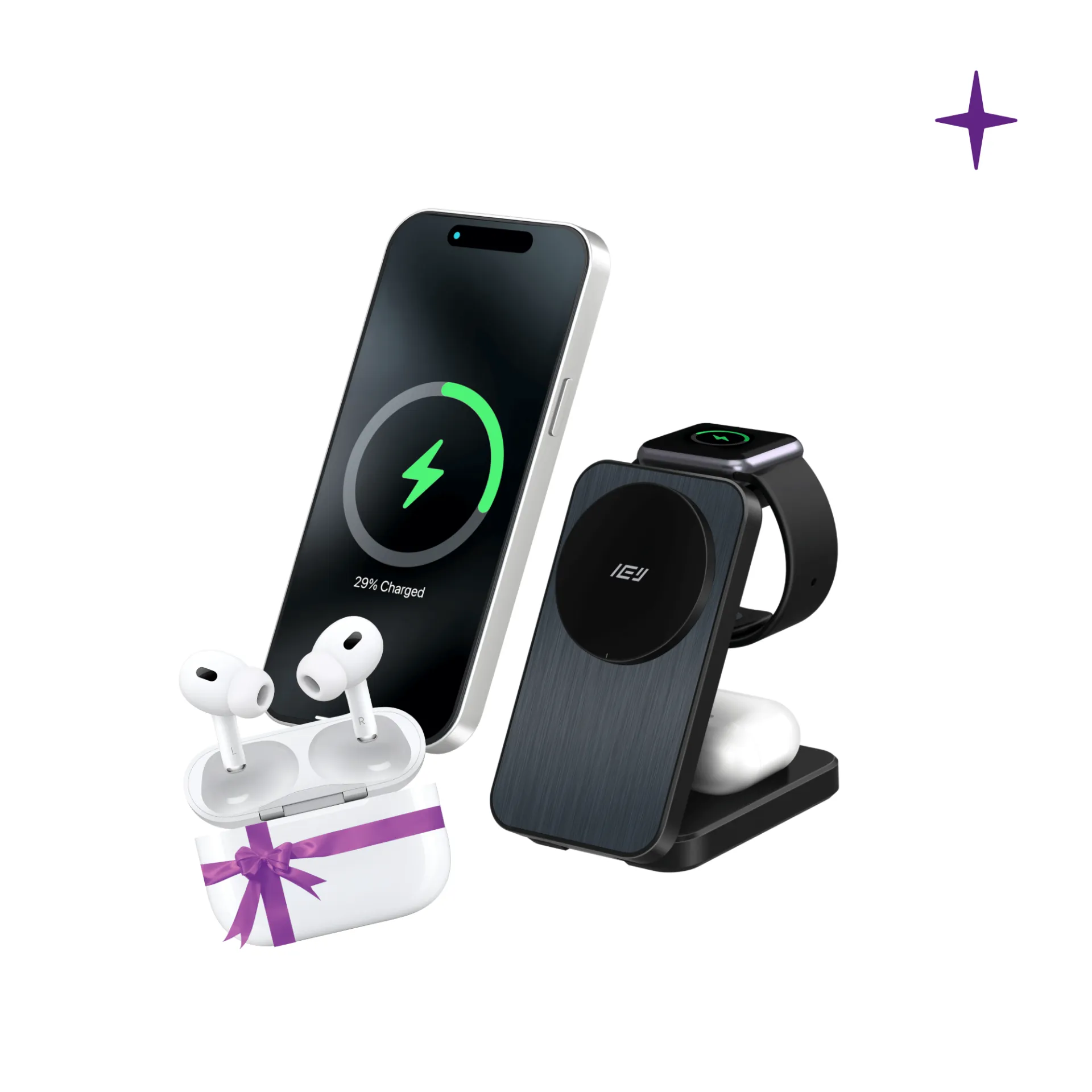 Estación de carga IEY plegable 3 en 1 (iPhone, Watch y AirPods)